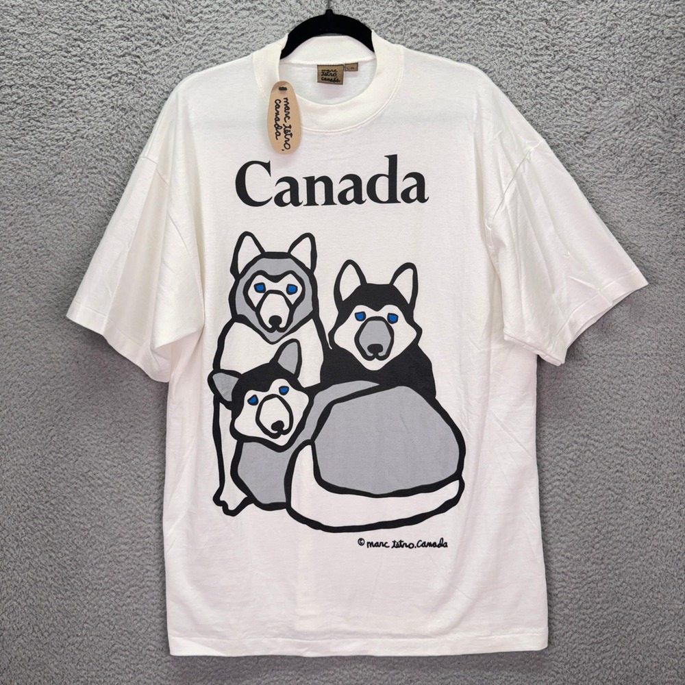 Marc Tetro Canada Tshirt Mens L-XL White Husky Dog Graphic Cotton Made in Canada